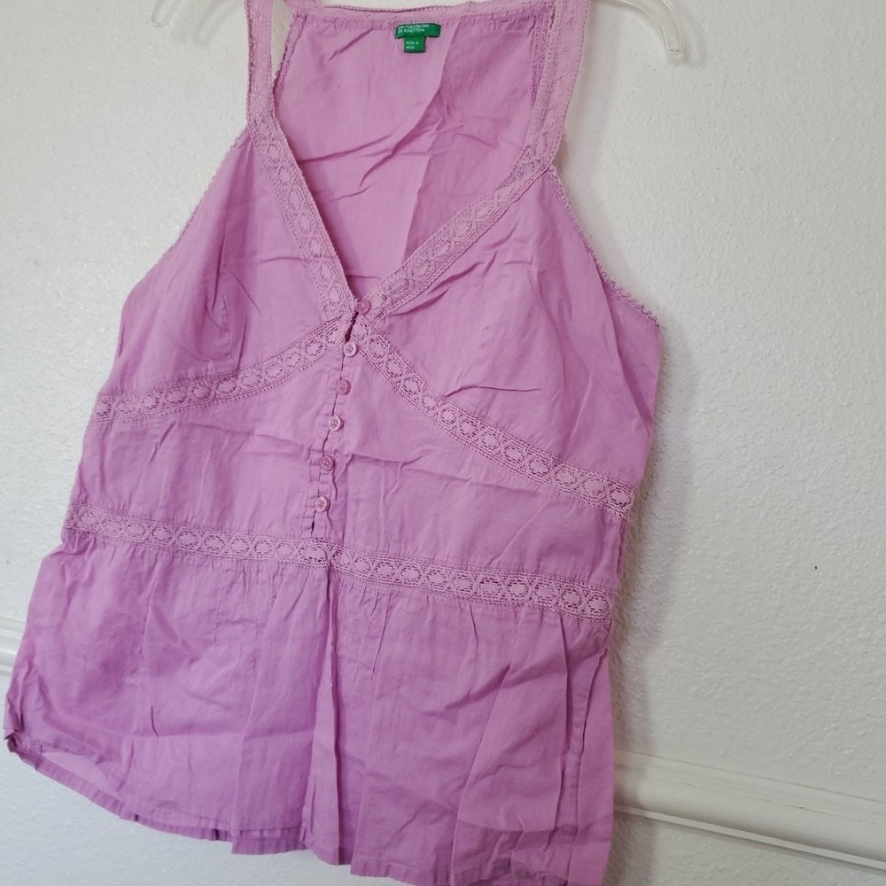 United Colors of Benetton Purple Crochet Lace Trim Button Front Tank Top Size M - Picture 4 of 16